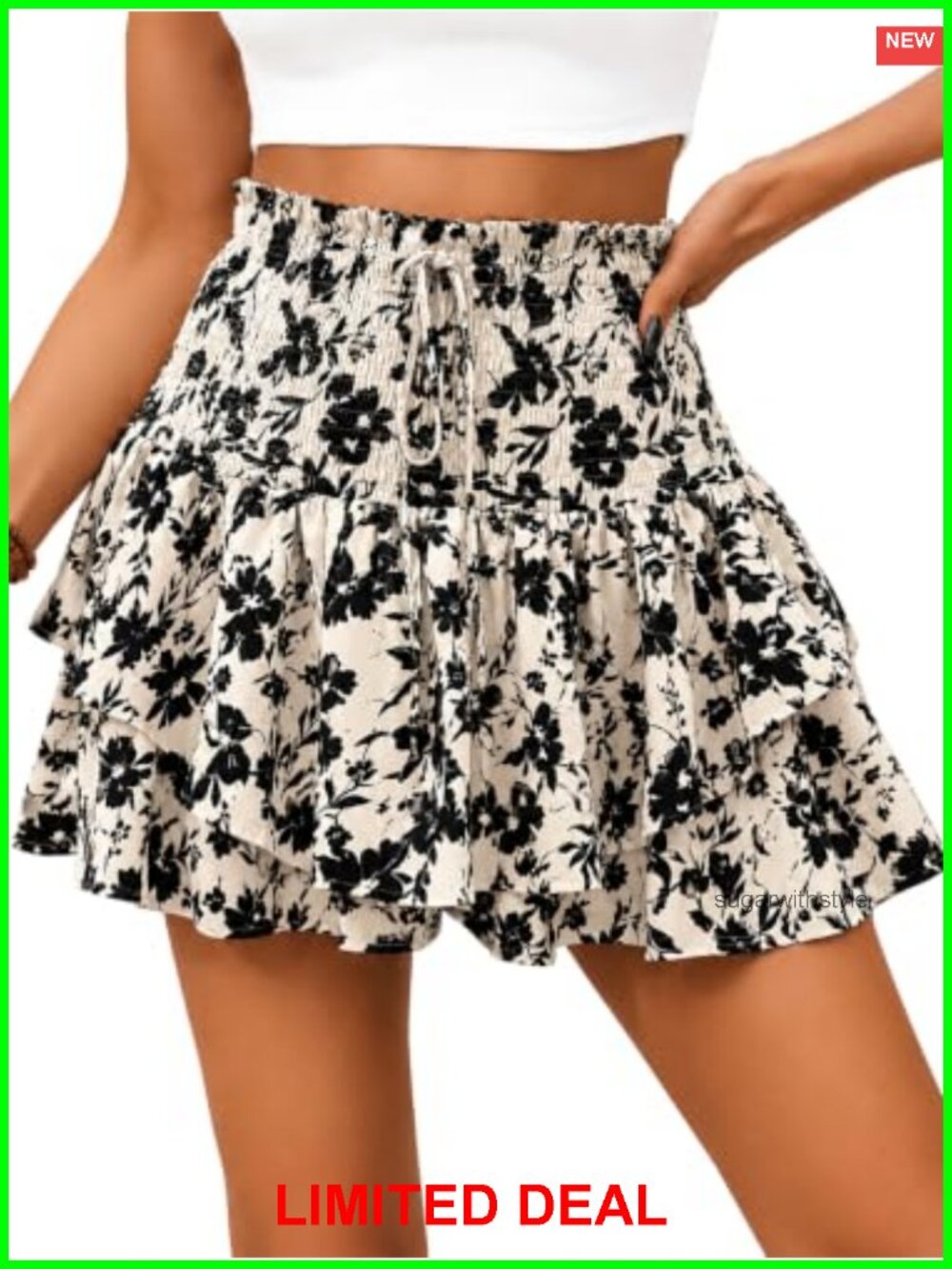 Women's Floral Ruffle Mini Skort High Waisted Built-in Shorts